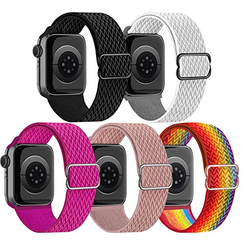 chinbersky 5 Pack Sport Loop Armband Kompatibel mit Apple Watch Armband 42mm 44mm 45mm 49mm für Damen Herren, Elastisch Dehnbar Nylon Ersatzband für iWatch Ultra Series 8/7/6/5/4/3/2/1/SE von chinbersky