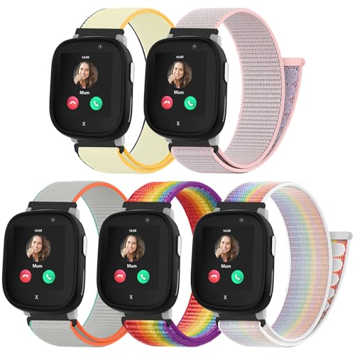 chinbersky 5 Stück Nylon Loop Armband kompatibel mit Xplora X6 Play/Anio 6 Armband, Kids Smartwatch Klettverschluss Mädchen Jungen Verstellbare Geflochtenes Stoff Band für Xplora X6/X6Pro/Anio 6 von chinbersky