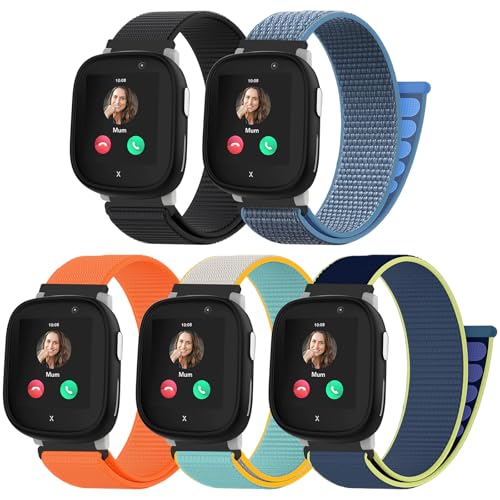 chinbersky 5 Stück Nylon Loop Armband kompatibel mit Xplora X6 Play/Anio 6 Armband, Kids Smartwatch Klettverschluss Mädchen Jungen Verstellbare Geflochtenes Stoff Band für Xplora X6/X6Pro/Anio 6 von chinbersky