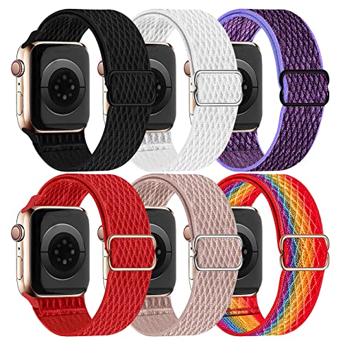 chinbersky 6 Pack Sport Loop Armband Kompatibel mit Apple Watch Armband 42mm 44mm 45mm 49mm für Damen Herren, Elastisch Dehnbar Nylon Ersatzband für iWatch Ultra Series 8/7/6/5/4/3/2/1/SE von chinbersky