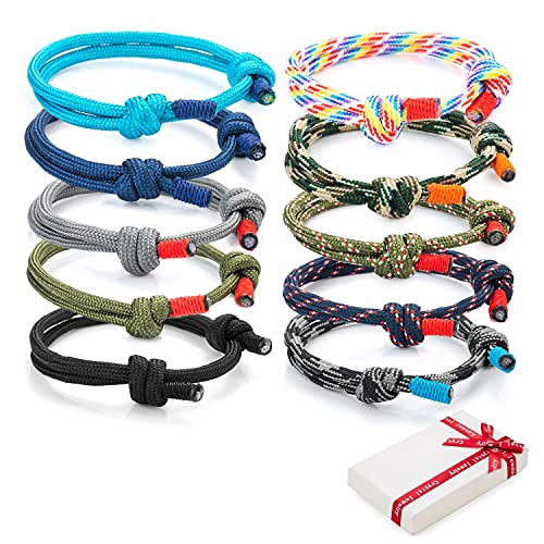 10 Stück Cool Geflochtene Armbänder Set für Mann Frau,Bunt Marine Seil Schnur Nautische Surf für Herren Jungs kinder ,Navy String Stoff Armreif Einstellbar Geschenk von chinping