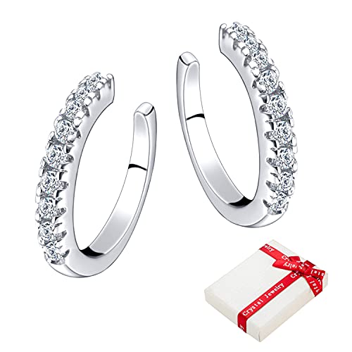 925 Sterling Silber Ear Cuff Ohrklemme Ohrringe Set für Damen Frauen,Verstellbar Glitzer Zirkonia Earcuffs CZ Pflastern Ohr Manschette Clips Kleine Creolen Modeschmuck Geschenk Weihnachten Geburtstag von CHINPING