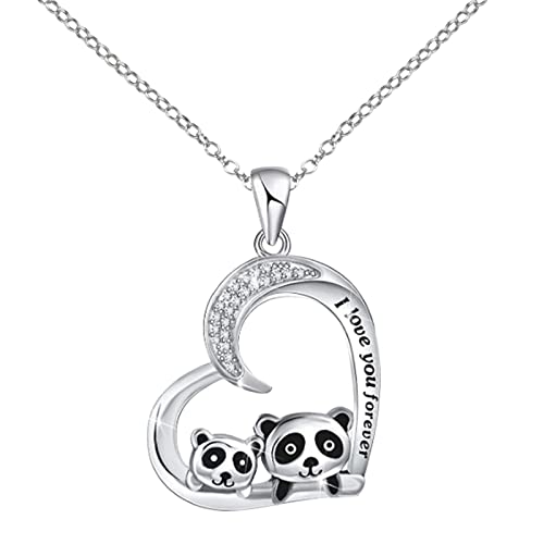 Anhänger Mit Hund Niedliche Tierherz-Halskette für Frauen Ich liebe dich für immer Mutter und Tochter Panda-Halskette Silberne Panda-Strass-Halskette compatible with Motorrad (Silver-4, One Size) von chiphop