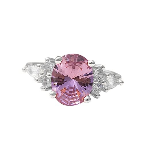 Crystal Pink Diamond Intarsien Pink Pink Ring Ring Ring Gold Damen Bunte Ringe (White Gold, One Size) von chiphop