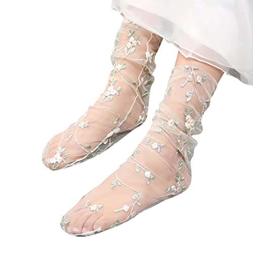 Dicke Schwarze Socken Damen Frühlings- und Sommersocken für Erwachsene, atmungsaktiv, Modetrend, gebrochene Blumenhaufensocken, einfache Hautfarbe, bedruckte Damensocken Socken (White, One Size) von chiphop