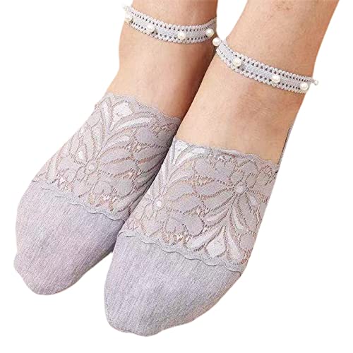 Fahrrad Socken Gelb Damensocken mit Perlenspitze, atmungsaktiv, unsichtbare Socken, Ballerinasocken Anziehhilfe Für Socken Und Strümpfe (Grey, One Size) von chiphop