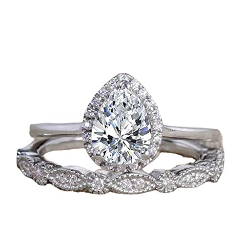Satz von 3 Paaren Princess Cut Diamond Set Ring Mode Luxus Frauen Verlobung Hochzeit Schmuck Boccia Ringe (Silver, 10) von chiphop