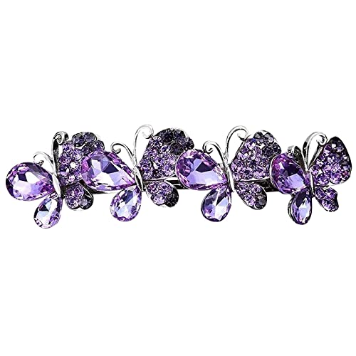 Schmetterlings-Kristall-Strass-Haarspange Elegantes Temperament Pferdeschwanz Horizontaler Clip Schillernde Strass-Mädchen-Haarspange Haarclips Rot (Purple, One Size) von chiphop