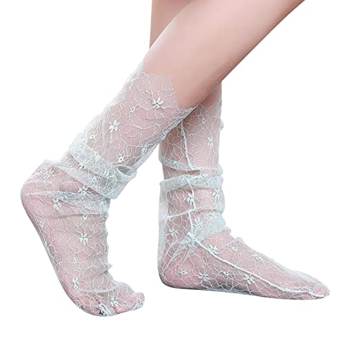 Socken Stopper 39 Lace Söckchen für Damen Rüschensocken Damen Netzsocken Damensocken Socken Batik (Green, One Size) von chiphop