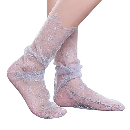 Socken Stopper 39 Lace Söckchen für Damen Rüschensocken Damen Netzsocken Damensocken Socken Batik (Grey, One Size) von chiphop