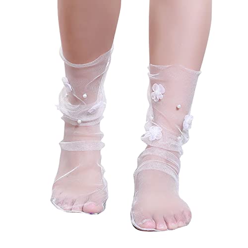 Socken aus Gekämmter Spitzenknöchelsöckchen Kleidersocken für Damen Atmungsaktive Socken aus Eisseide (White, One Size) von chiphop