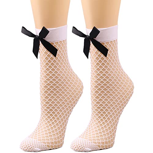 Sport und Freizeit Füsslinge Modisches Damen-Fischnetz, elastisch, knöchelhoch, Mesh-Netz, Socken, Strumpfhose, einfarbig, 1 Paar Sportliche Lässige Herren Crew Socken (White, One Size) von chiphop