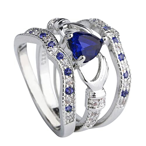 chiphop Amethyst Ring Claddagh Silber Hochzeit Set Mode Herz Schmuck 3 Stücke Ringe 4 Der Ringe (Blue, 8) von chiphop