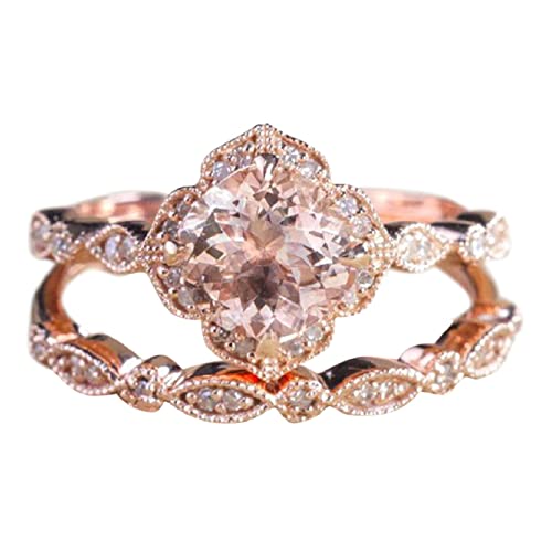 chiphop Blumenform Rose Gold Ring Strass Verlobungsring Ehering Set Strass Ring Set Voller Diamantring Größe 5 10 Ringe Silber Für Damen (Rose Gold, 8) von chiphop