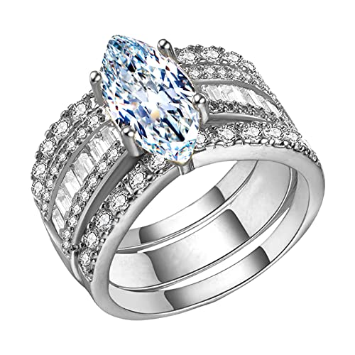 chiphop DREI-in-Eins-Ring mit Strasssteinen, Abnehmbarer Ring, Schmuck, Geschenkring, 3-teilig, Damen-Luxusringe Ringe Silber 925 Schlicht (Silver, 7) von chiphop