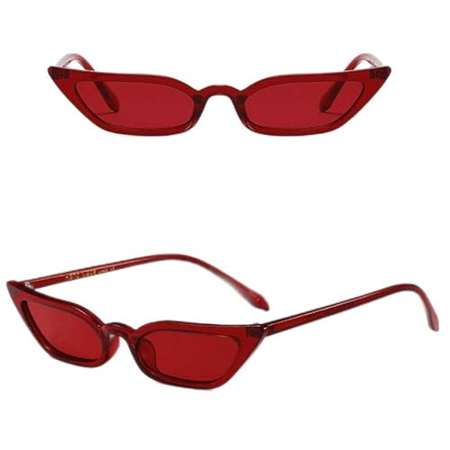 chiphop Frauen-Weinlese-Katzenauge-Sonnenbrille Retro-kleiner Rahmen UV400-Brillen-Mode-Damen Kinderbrille Ohne Stärke Mädchen (Red, One Size) von chiphop