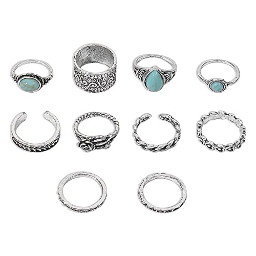 chiphop Gelenkringe Vintage Stone Stapelbar Bohemian Für Frauen Stapeln Retro Set Fingerringe 10PC Ringe Silberringe Der Ringe Hörbuch Download (Silver, One Size) von chiphop