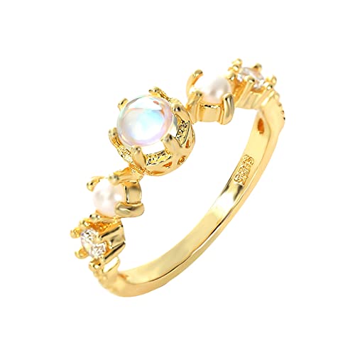 chiphop Mode Exquisite Opal Perle Ring Set Für Frauen Verlobungsring Schmuck Geschenke Ringelband Rot (Gold, 7) von chiphop