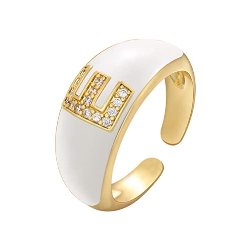 chiphop Ringe Deckenmontage Damen Gold Anfangsringe Kristall Alphabet Ring Ton Gold Damen Siegel Verstellbarer offener Ring Alphabet Buchstaben Ringe Kleine Ringe Ohr (E, One Size) von chiphop