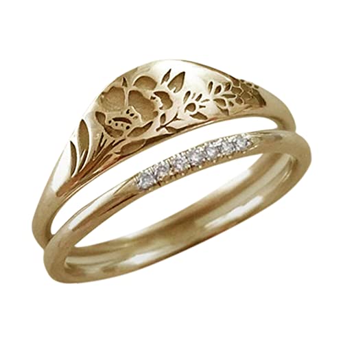 chiphop Ringe Für Verstellbar Elegante Frau Einfache Gold Geschnitzte Rose Ring Mode Hohl Ring Geschenk Für Frauen Teen Mädchen Größe 5 11 (Gold, 6) von chiphop