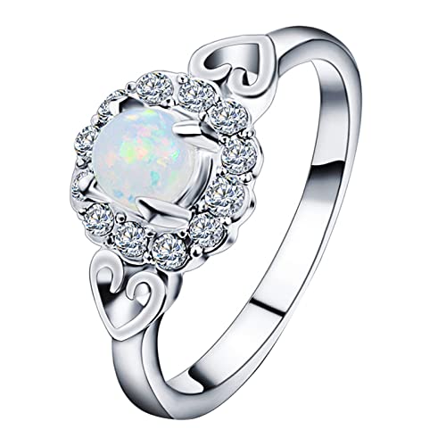 chiphop Vintage Ring Herren Mode-Opal-Schmuck-Ring-Opal-Handring-runde -weiße Schmuck-Ringe Freundschaftsringe Freundinnen (B, 7) von chiphop