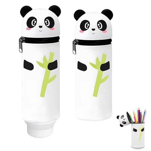 chiquieray 2-in-1 Weiche Silikontasche,Kawaii Federmäppchen,Tier Stifthalter, Cartoon Federmäppchen,Federmäppchen aus Weichem Silikon für Mädchen Junge (Panda) von chiquieray