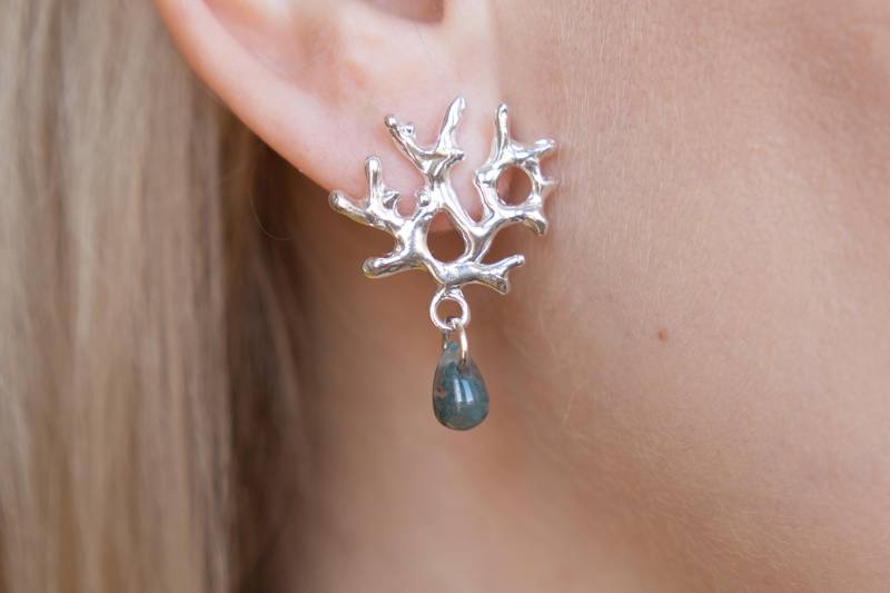 Silber Koralle Ohrringe Mit Moosachat Perlen - Ozean Inspirierter Schmuck Einzigartige Und Glänzende Naturstein Silber Koralle Ohrringe Mit Moosachat Perlen - Ozean Inspirierter Schmuck Einzigartige Und Glänzende Naturstein von chiriker