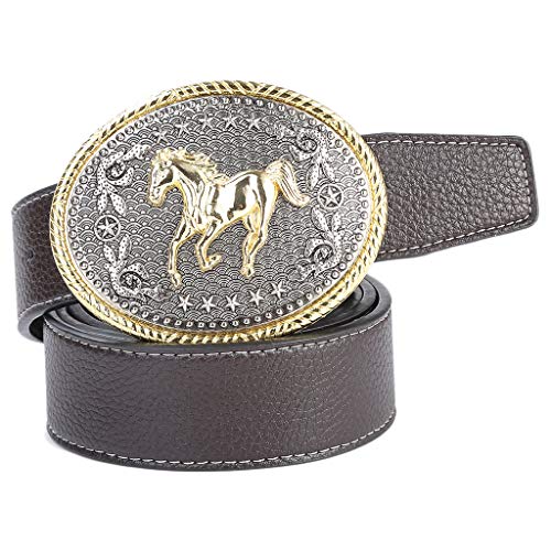 chiwanji Herren Gürtel Western 3D Pferd Buckle Cowboy-Ledergürtel - Kaffee, 110-125 cm von chiwanji