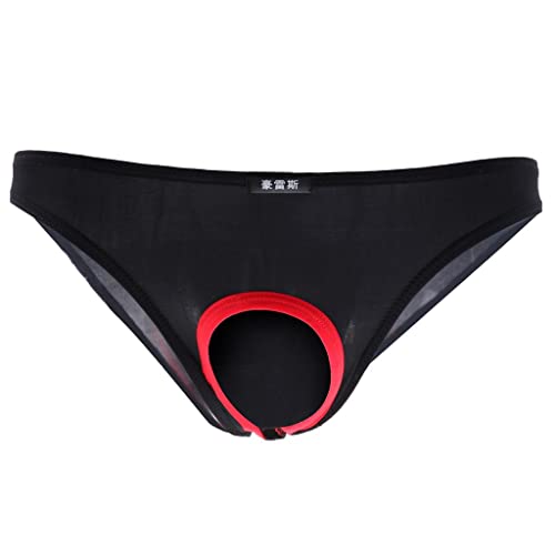 chiwanji Herren Ouvert Slip Unterwäsche Unterhose mit Öffnung Loch Tanga Thong Slips Erotik Dessous - schwarz, L von chiwanji