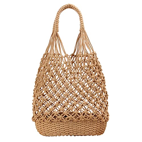 chiwanji Schultertasche, Sommer Strandtasche Damen Tasche Basttasche Strand Netztasche Handtasche für Reise Outdoor, Braun von chiwanji