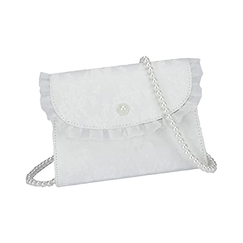 chiwanji Vintage Umhängetaschen für Damen Lange Perle Halskette Weibliche Handtaschen Geräumige Räume PU Spitze Dekor Damen Kleine Umhängetasche Sommerurlaub Weiß, Perlenknopf von chiwanji