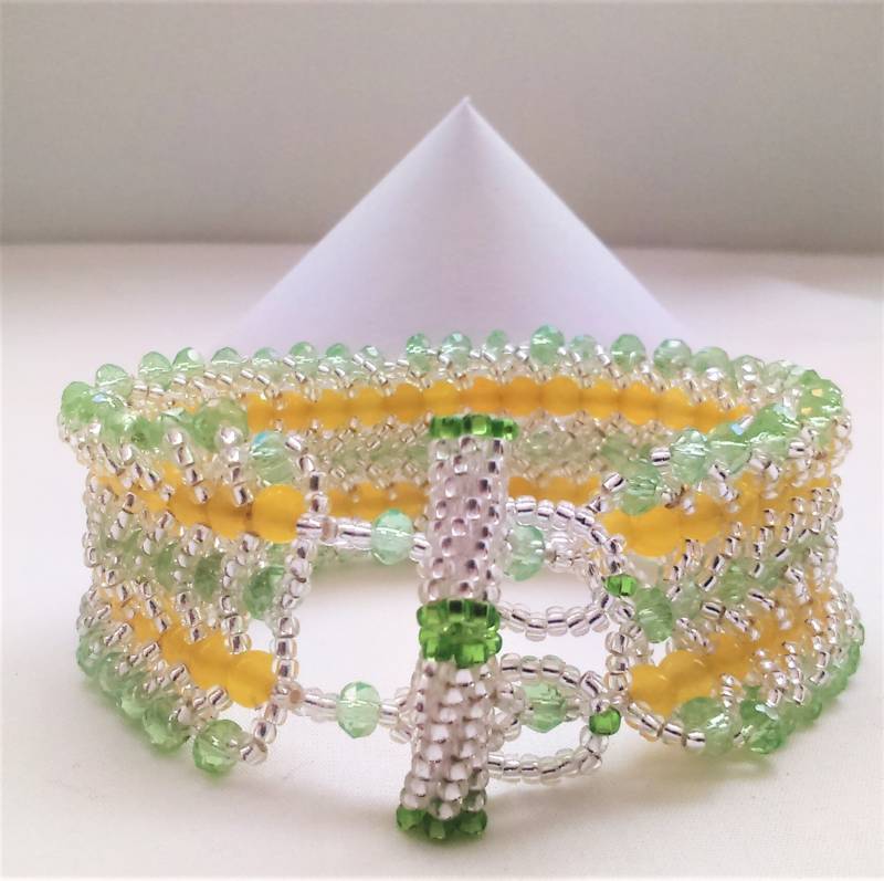 Doppel-Flat Spiral-Armband Mit Gelben Stein Perlen Aus/Grün Glaskristall Facetten Splitter Rocailles von chloehandmadeitems