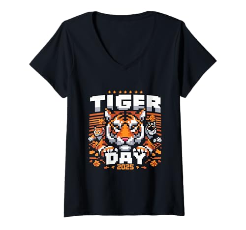 Damen Wild Roar Emblem Tigertag T-Shirt mit V-Ausschnitt Damen Wild Roar Emblem Tigertag T-Shirt mit V-Ausschnitt von choPaw Creations