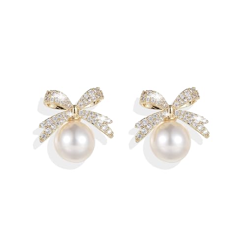 Bow Earrings for Women Trendy Gold Pearl Drop Dangle Earrings Bowknot Stud Wedding Party Daily Jewelry Accessory Gifts for Her von choice of all
