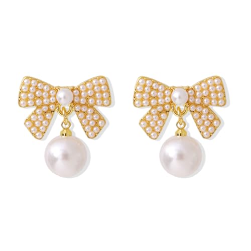 Bow Earrings for Women Trendy Gold Pearl Drop Dangle Earrings Bowknot Stud Wedding Party Daily Jewelry Accessory Gifts for Her von choice of all