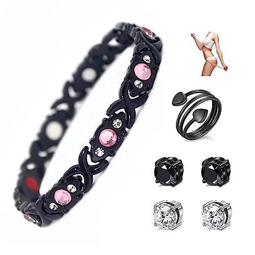 choice of all 3pcs Lymphatic Drainage Earring Bracelet Rings Set for Women Lymph Detox Bracelet for Arthritis Pain Acupressure Ring Gifts for Womens (black) von choice of all