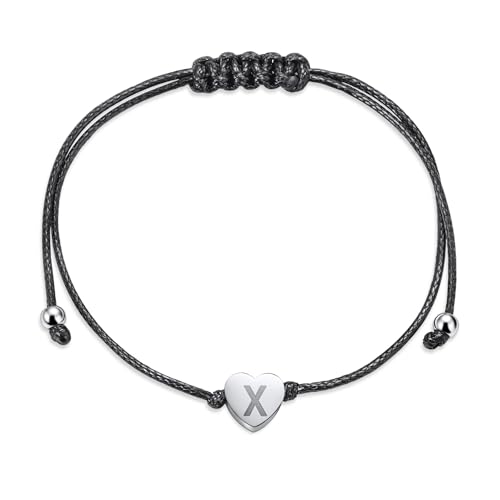 Armband mit Buchstaben Damen Silber - Dünne Seil Gefülltes Initiale Armbänder zum Zuziehen Personalisiert Herz Monogramm Charm Edelstahl Modeschmuck für Frauen Teenager Mädchen Geburtstag Geschenke von cholinchin