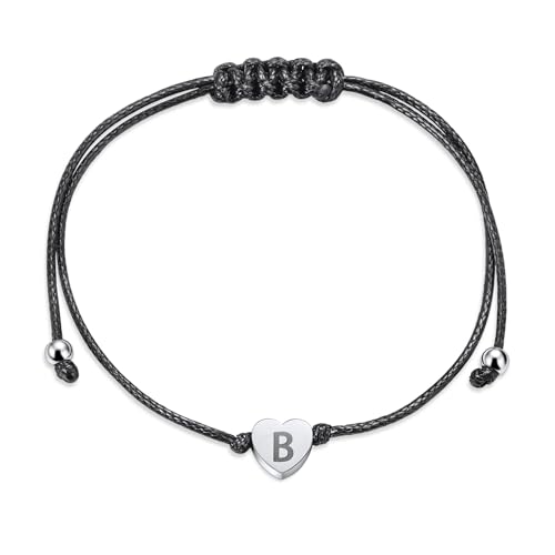 Armband mit Buchstaben Damen Silber - Dünne Seil Gefülltes Initiale Armbänder zum Zuziehen Personalisiert Herz Monogramm Charm Edelstahl Modeschmuck für Frauen Teenager Mädchen Geburtstag Geschenke von cholinchin