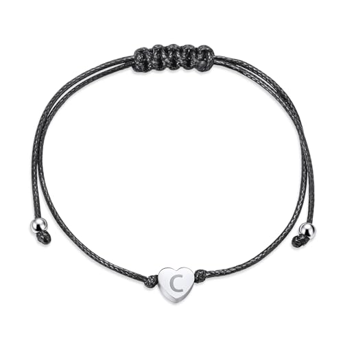 Armband mit Buchstaben Damen Silber - Dünne Seil Gefülltes Initiale Armbänder zum Zuziehen Personalisiert Herz Monogramm Charm Edelstahl Modeschmuck für Frauen Teenager Mädchen Geburtstag Geschenke von cholinchin