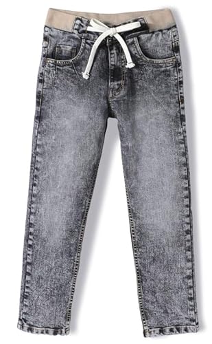 chopper club Jungen Jeans aus hochwertigem, dehnbarem Baumwoll-Denim-Stoff in schmaler Passform und Gerippter Baumwolle an der Taille + elastische Kordelzüge, Halbripp, Grau, 14 von chopper club