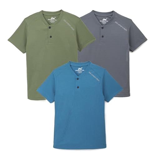 chopper club Jungen Sport-T-Shirts Polyester Zip Dry Packung mit 3 T-Shirts Ultra Soft| Superdocht; Blau|Oliv|Hellgrau 32 von chopper club