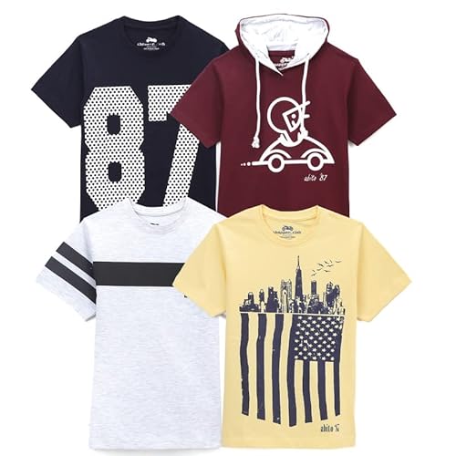 chopper club Jungen T-Shirts Baumwolle Packung mit 4 T-Shirts Bedruckte T-Shirts (Ecru Lemon Navy Maroon, 13-14 Jahre-Brust 36 ") von chopper club