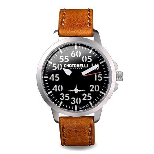 chotovelli 33.01 Airliner Fliegeruhr, schwarzes Zifferblatt, verschraubte Krone, hellbraunes Lederband, 100 m wasserdicht, Militäruhr, Grün , Retro chotovelli 33.01 Airliner Fliegeruhr, schwarzes Zifferblatt, verschraubte Krone, hellbraunes Lederband, 100 m wasserdicht, Militäruhr, Grün , Retro von chotovelli