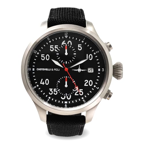 chotovelli Herren Pilot Tool Uhr Chronograph Saphirglas verschraubte Krone Canvas Armband (3400.11), Grün , Retro von chotovelli