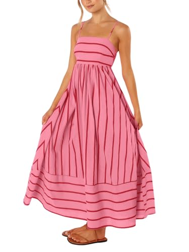 chouyatou Damen Maxikleid mit gestreiftem Rücken, gesmokt, sexy Spaghettiträgern, ausgeschnittenes, fließendes Swing-Kleid, wassermelone, X-Groß chouyatou Damen Maxikleid mit gestreiftem Rücken, gesmokt, sexy Spaghettiträgern, ausgeschnittenes, fließendes Swing-Kleid, wassermelone, X-Groß von chouyatou