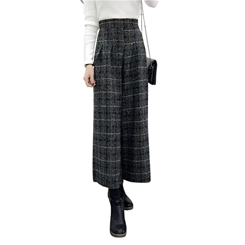 chouyatou Damen Winter Hohe Taille Breites Bein Plaid Wollmischung Palazzo Capri Hosen Culottes mit Taschen, Kariert, XX-Large von chouyatou