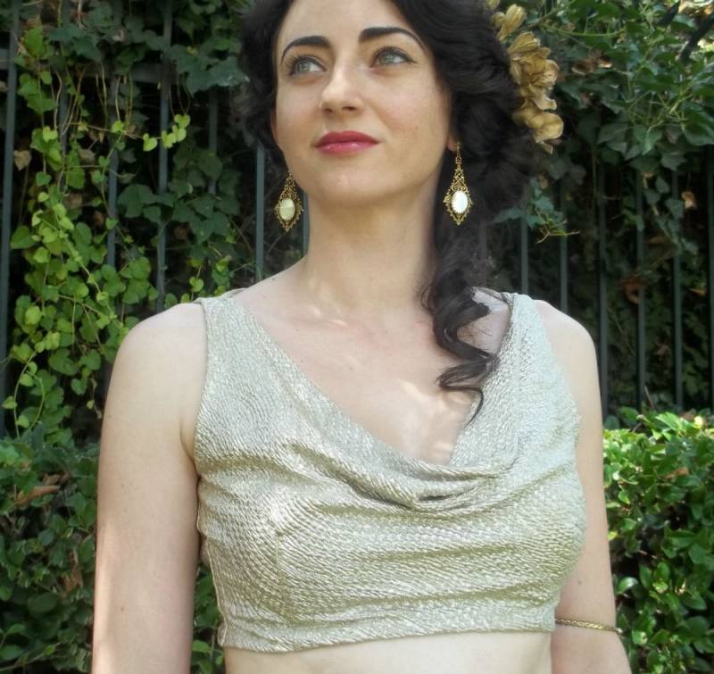 Alte Hollywood Choli in Silber-Auf-Gold von chovihani