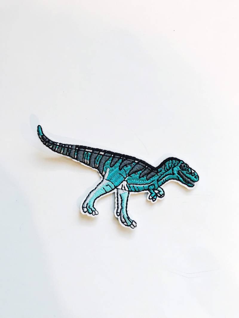 Blauer Dinosaurier Aufnäher Jurassic Park Stickapplikation von chrisaliciavintage