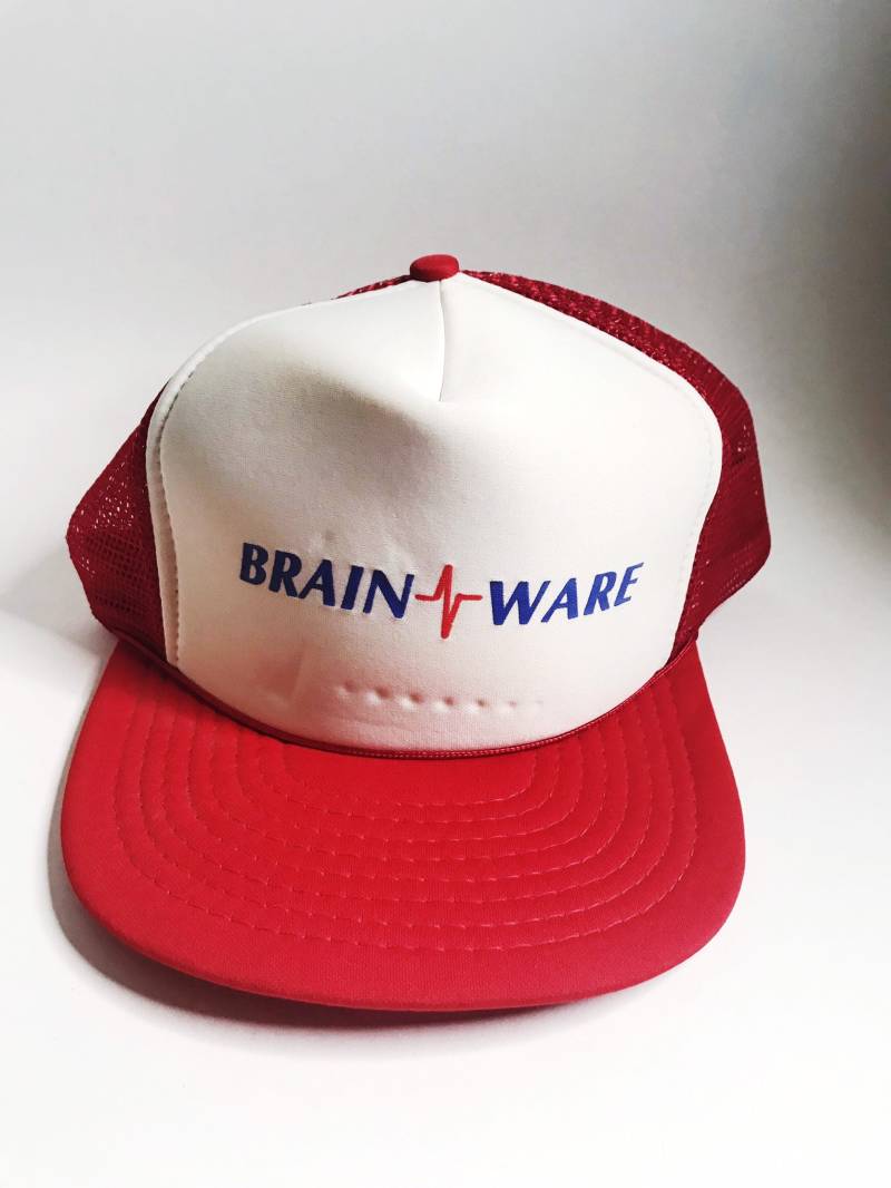 Gehirn Ware Hipster Trucker Hut Rot Weiß Mesh Snapback Speedway Ball Cap von chrisaliciavintage