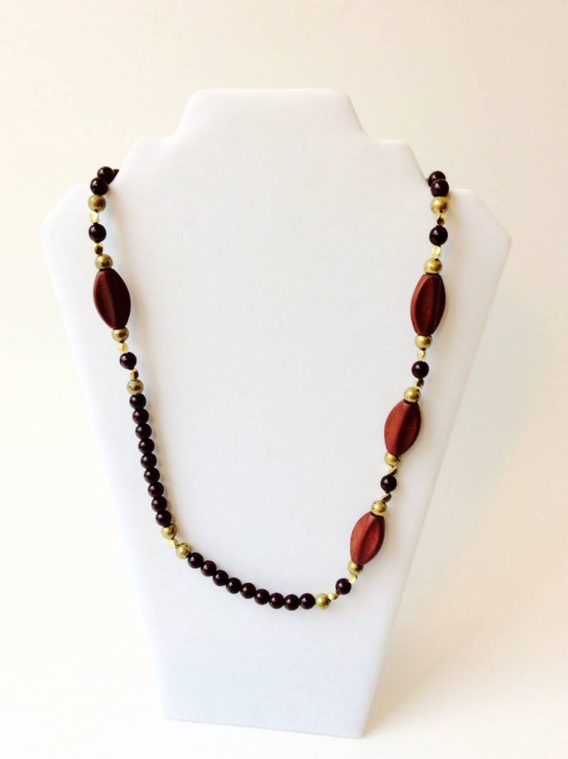 Vintage 70S Perlenkette Braun, Bordeaux, Goldfarben von chrisaliciavintage